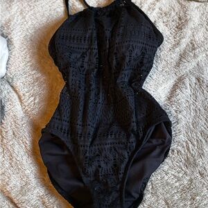 Black Lace One-Piece Swimsuit